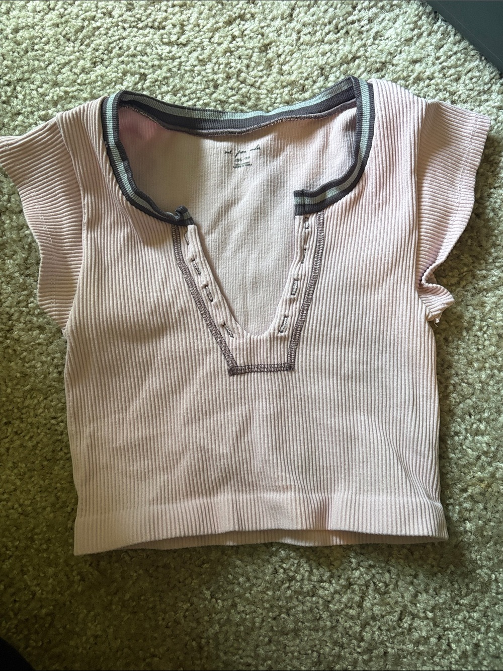 Free People Ribbed Pink Crop Top with Contrast Trim
